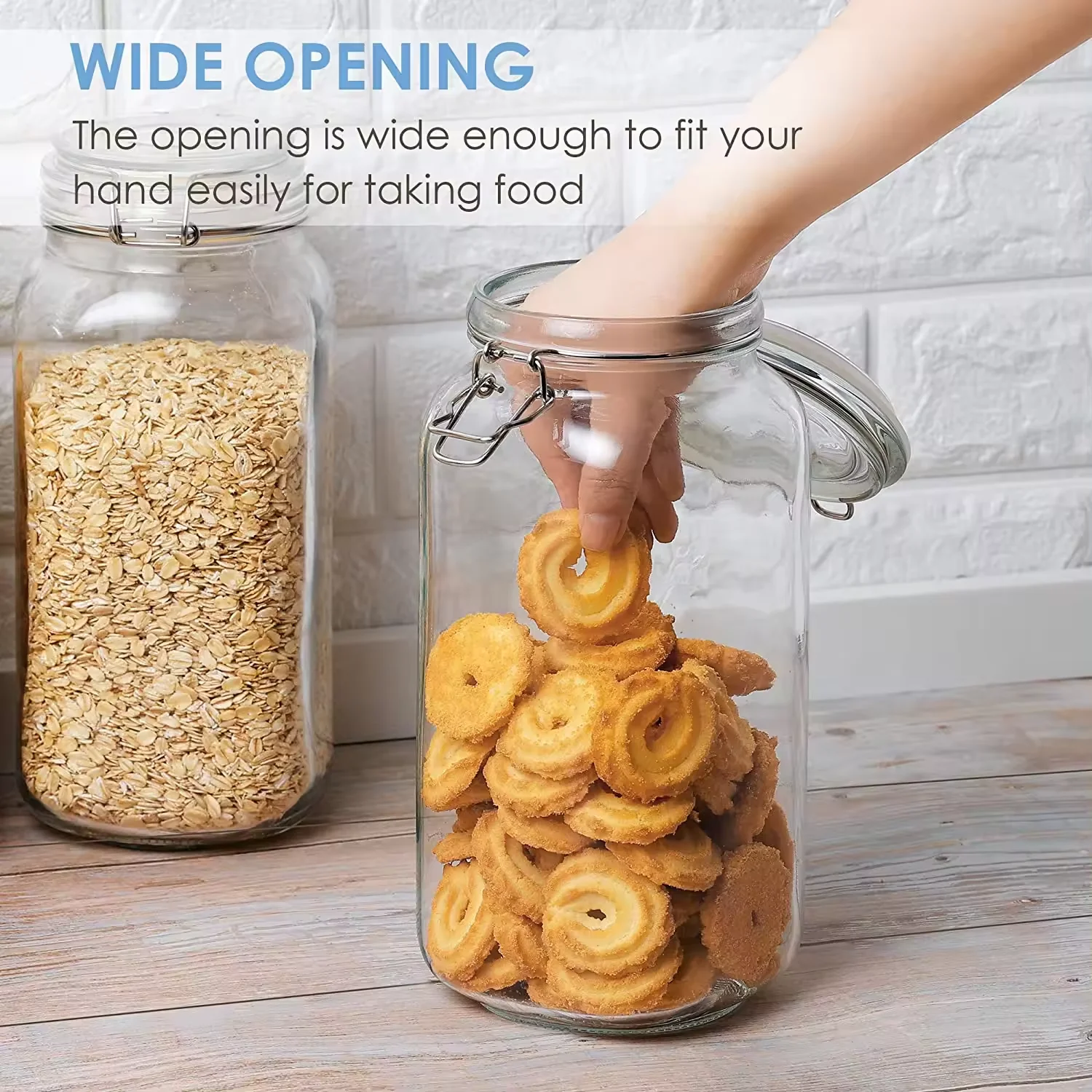 Glass Food Storage Jars 3 Pack Large Kitchen Canisters Square Mason Jars with Airtight Clamp Lids