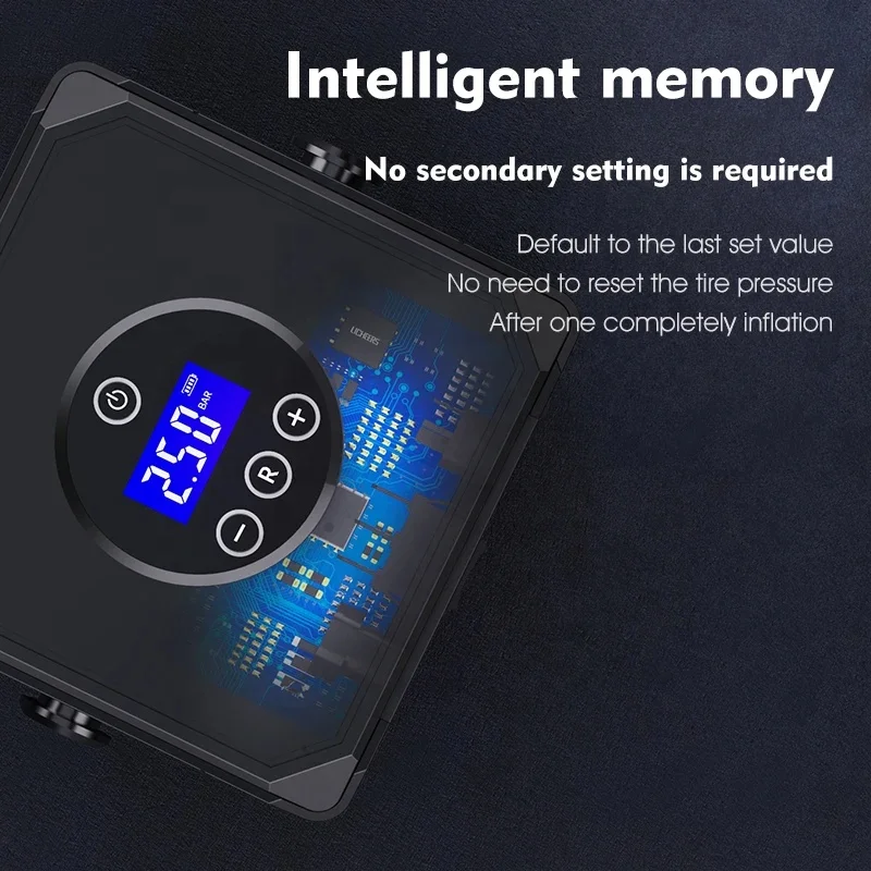 Certified Portable Cube Smart Car Air Compressor Inflator Bike Pump Electric Wireless 6000mAh DC 24V USB with LED Flash Nozzles