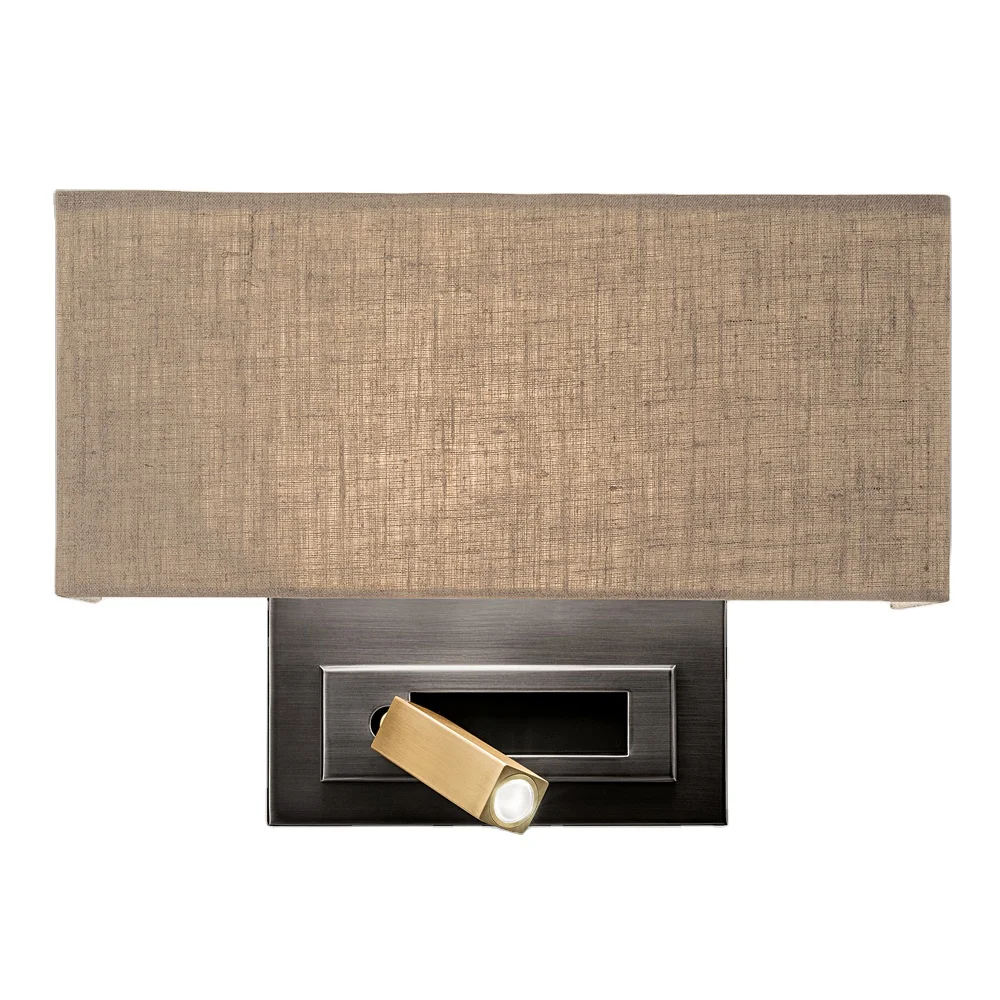 JLW-H045 Minimalist Rectangular Linen Shade Wall Mounted Lamp With LED Reading Side Light Bedside