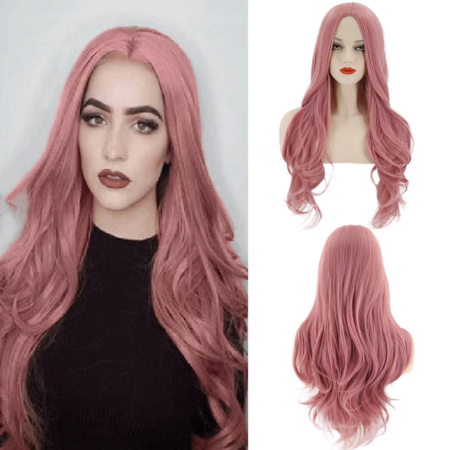 Vigorous Orange Pink Wigs Women Long Curly Body Wave  None Lace Front Hair Synthetic Cosplay Hair Wigs