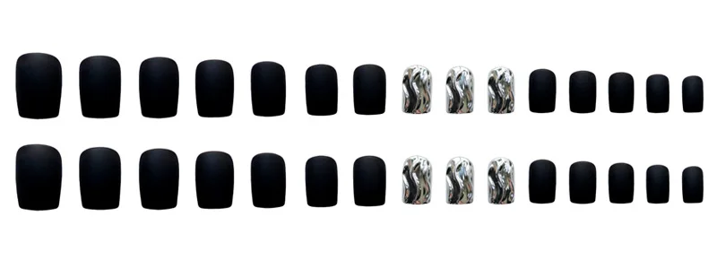 
Best selling North American black fake nail smoked water ripple silver paste finger fake French vintage fake nails 