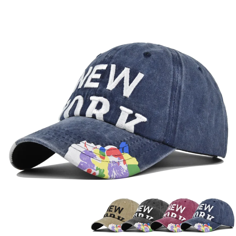 3D Embroidery New York Caps hats Distressed Colored Drawing Curved Brim Baseball Cap for Unisex