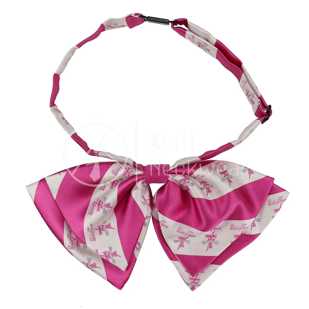 Custom Logo Designs Wholesale Pink White Striped Polyester Woven School Uniform Bow Ties for Girls