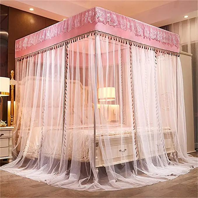 Двухслойная Роскошная квадратная кровать 4 Студенческая Складная москитная сетка с рамкой для кровати кровать-палатка