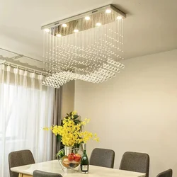2022 High Quality Luxury Lighting Rectangular Dining Table K9 Crystal Raindrop Modern Led Chandelier Ceiling Luxury Pendant Lamp