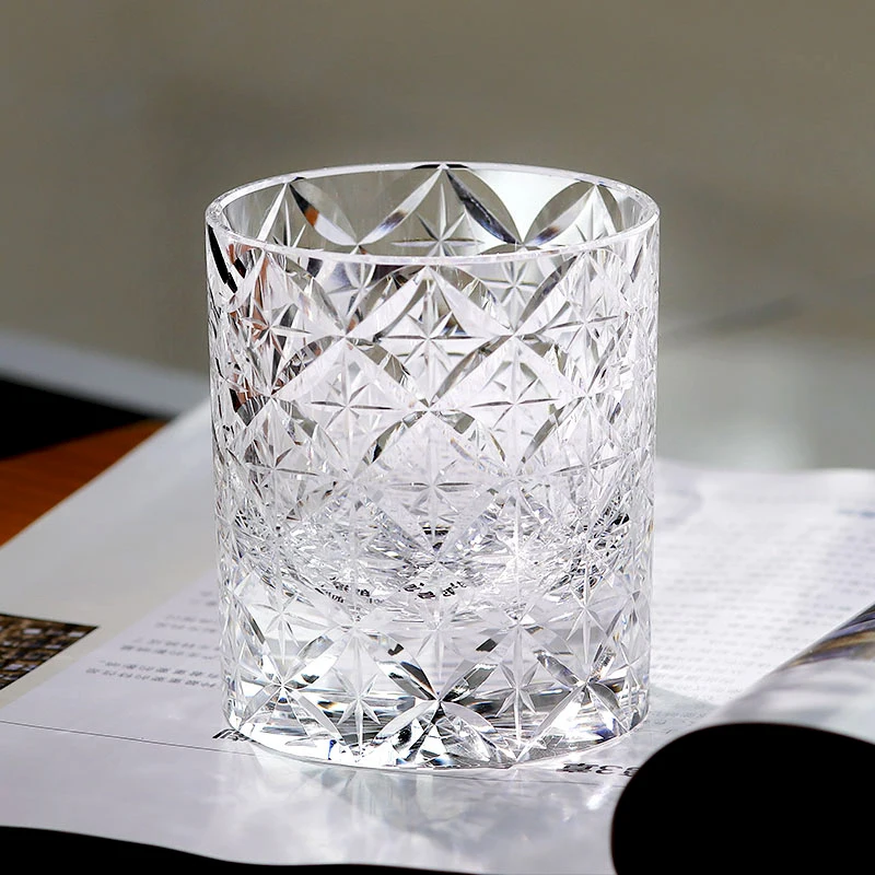 220ml K9 Clear Crystal Glass Whiskey Tumbler With Hand Carved Star Pattern Rocks Glass Edo Kiriko Circle Mesh Cocktail Glass Cup