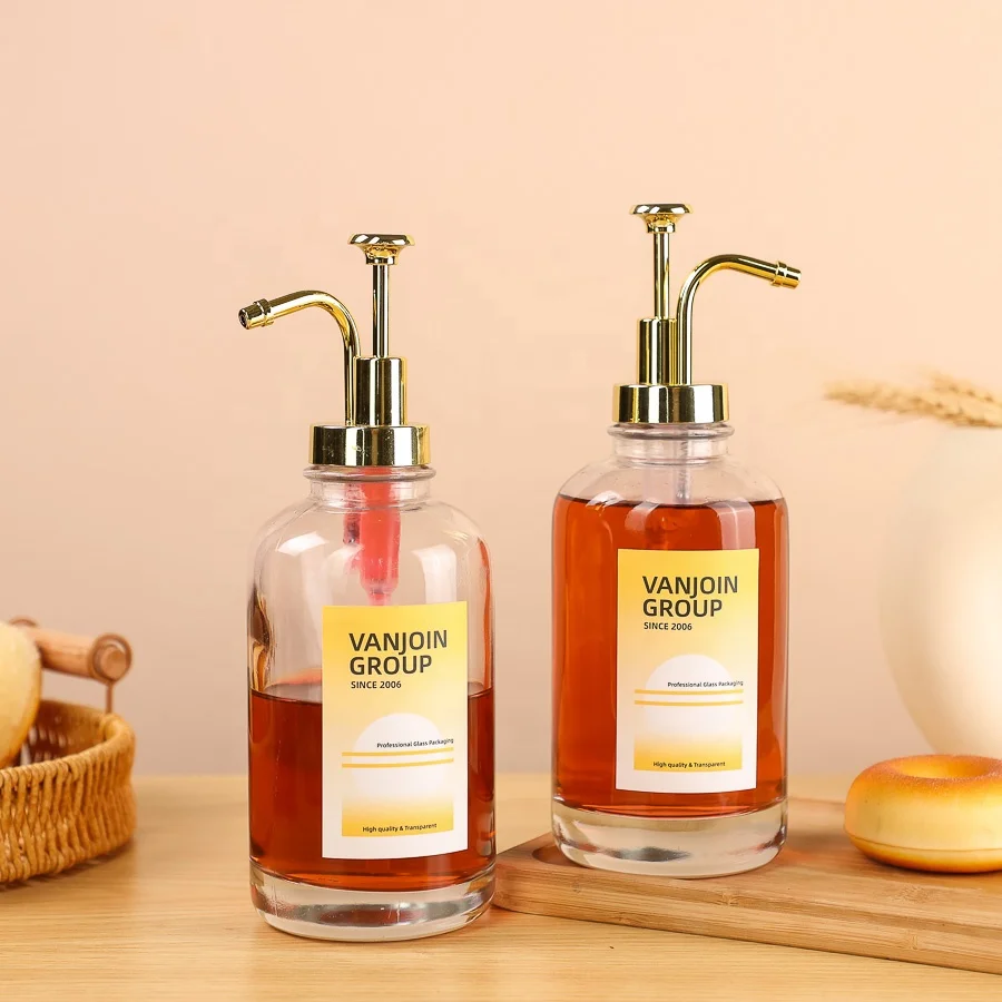 Refillable 16oz High Flint Thick Glass Liquid Soap Dispenser With Gold Rustproof Pump Lid Dish Soap Dispenser For Kitchen