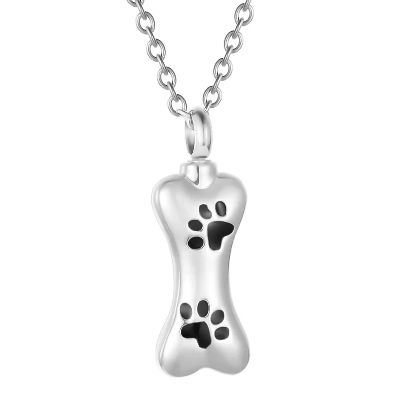 Ashes-Shaped Stainless Steel Paw Print Perfume Bottle Neck Commemorative Pet Dog/Cats Cremains Urn