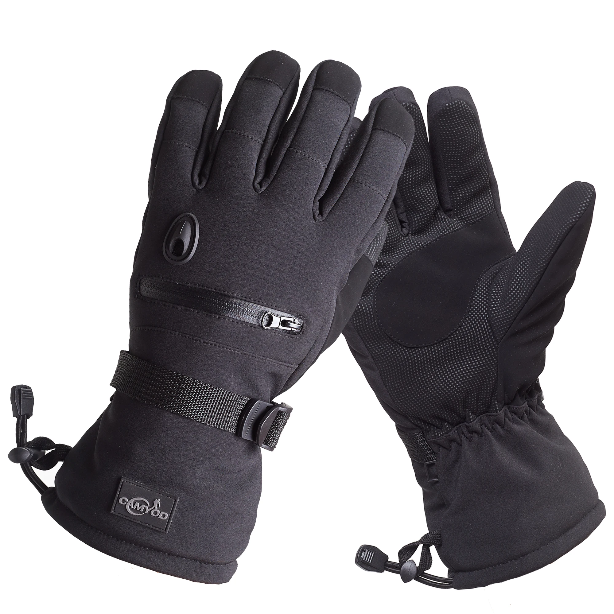 Черные кожаные теплые зимние водонепроницаемые лыжные перчатки для сноуборда с регулируемым ремешком на манжетах