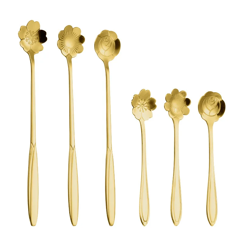 Stainless steel flower/suare/round shape gold dessert spoon tea spoon