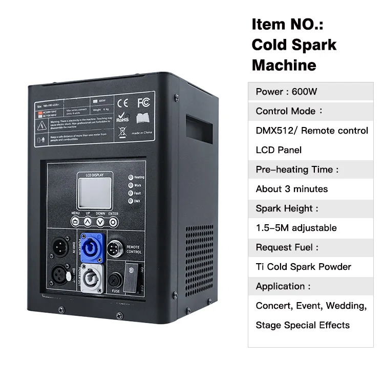 Fireworks sparkler stage titanium ti powder digital 650w 750w 600w mini cold spark machine for wedding stage party