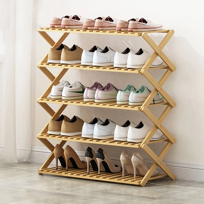 Amazon Top Sale 3-6 tier Portable no assembly Foldable Designs Amazing Living Bamboo Wooden Panel Shoe Racks for Home