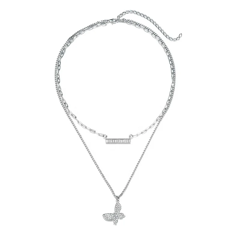 Niche ins wind trend Cuban chain set chain multi-layer chain butterfly fashion pendant men and women jewelry
