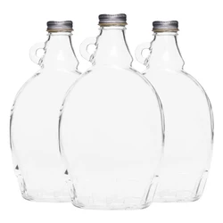 8oz Flat Glass Bottle with Handle and metal Cap for Maple Syrup Hot Sauce