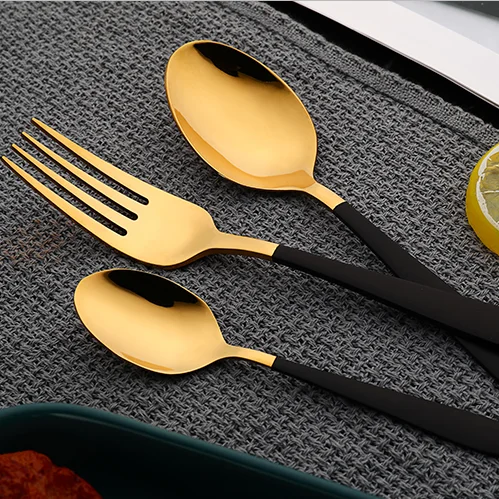 304 High Quality Handle Cutlaries Flatware Set 4pcs Black And Gold Cutlery