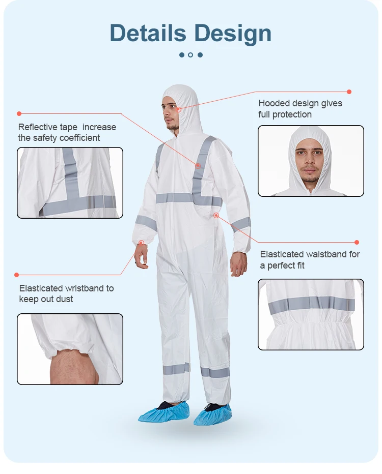 High Visibility Disposable Coveralls With Reflective Taps White Reflective Safety Overall Disposables Rain Proof