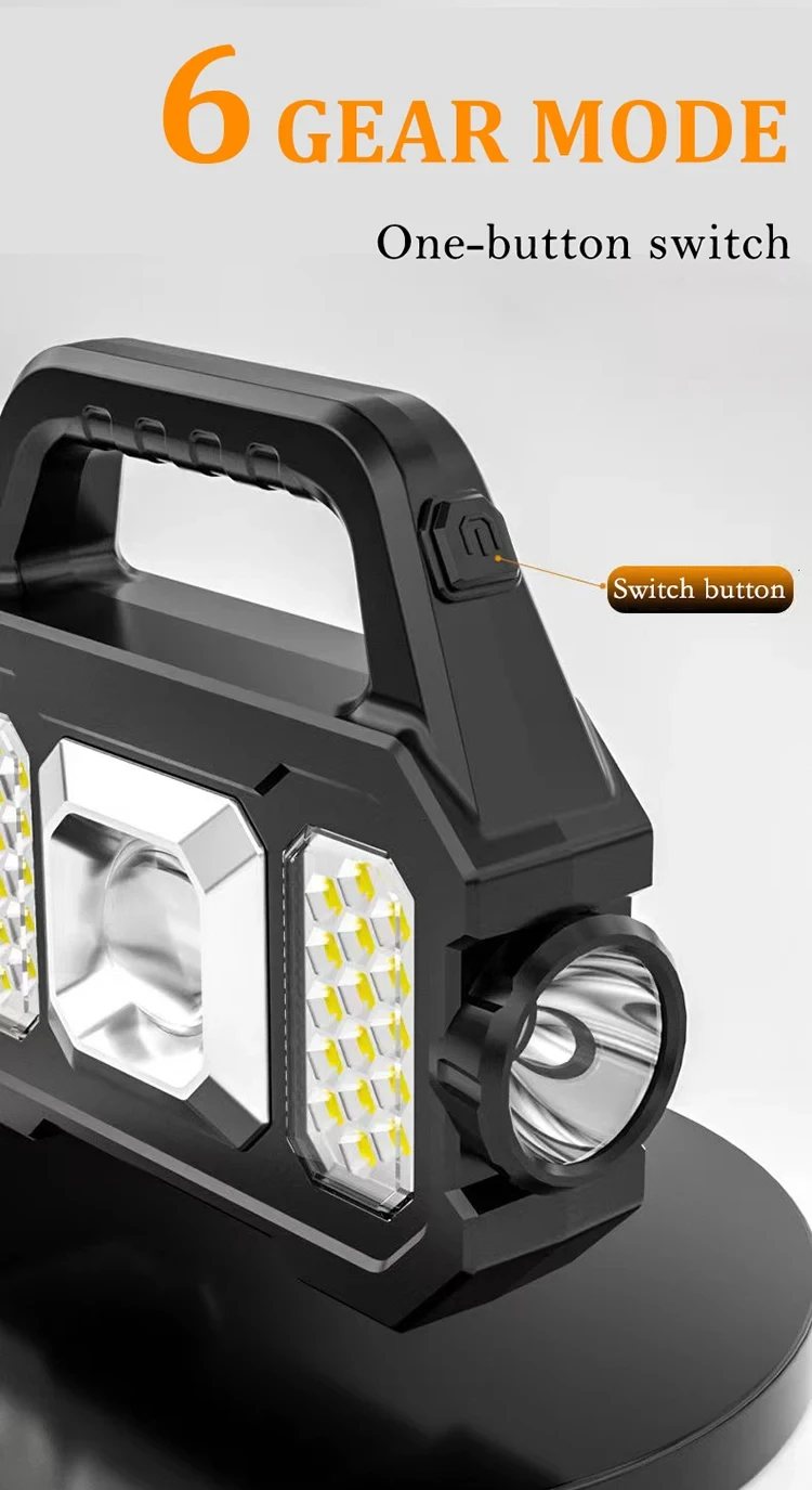 Solar Rechargeable LED Flashlight COB Zoomable Waterproof Tactical Torch Lamp Bulbs Can Charge Mobile Phone Camping Flashlight