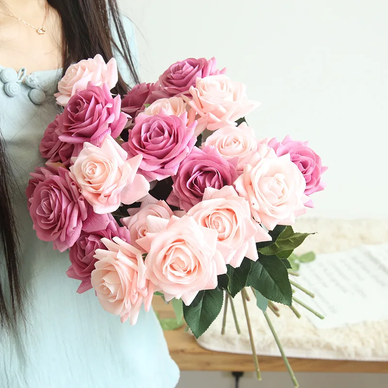 High Quality Real Touch Roses Latex Rose Single Stem Flowers Looks Real peony artificial flower