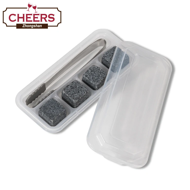 Deep Gray Granite Whiskey Stones, Ice Cube Rocks, Set of 9 Reusable Whiskey Wine & Beverage Chilling Rocks with Velvet Gift Bag