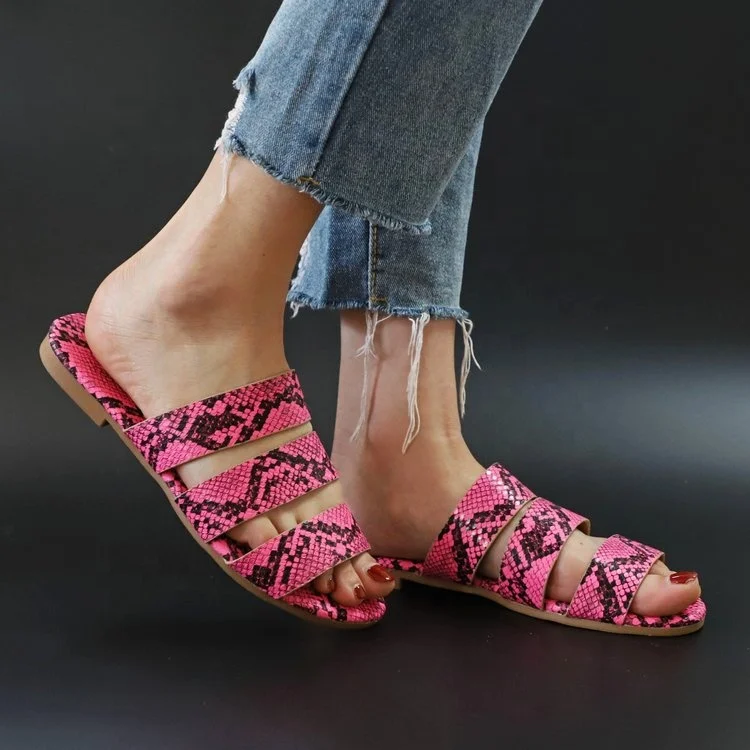 Snake Pattern Slippers Woman 2021 New Women Summer Pu Slippers Open Toe Flat Casual Cross Female Fashion Non Slip Ladies Shoes