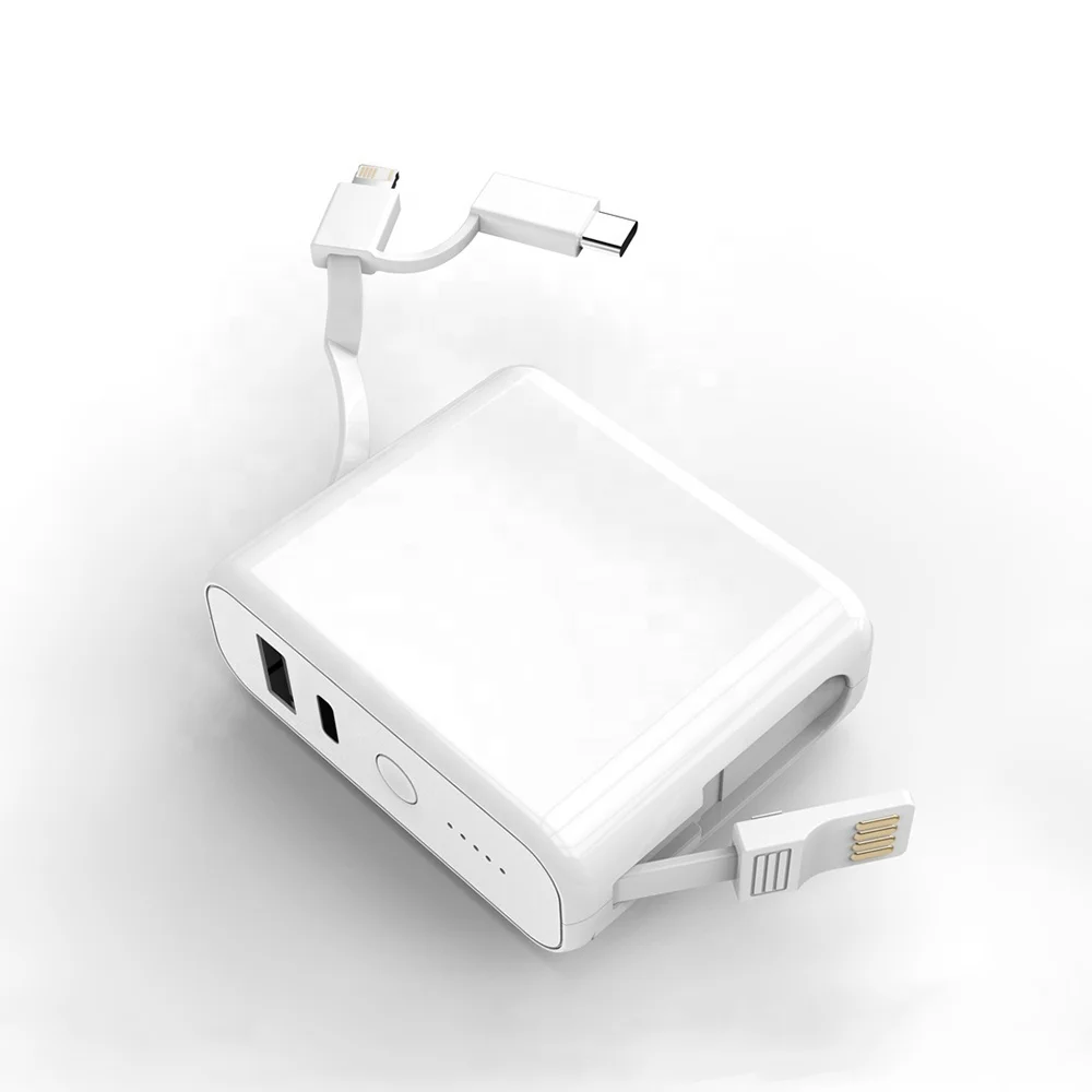 Portable Wireless Charger Power Bank with Suction Cup and Built-in Charging Cables of 5000mAh External Battery Pack Charger