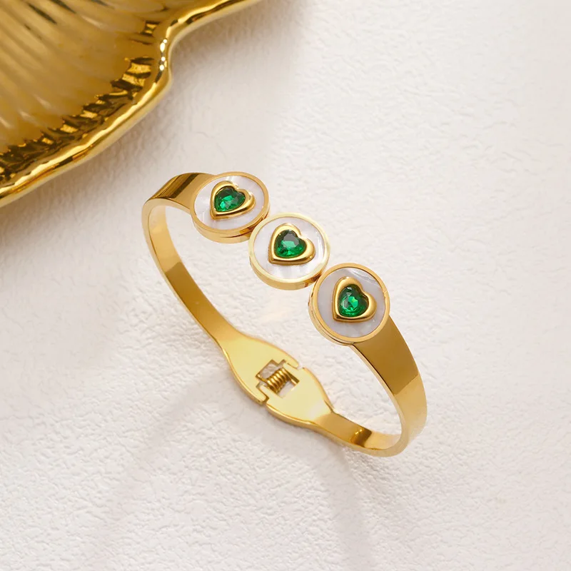 High Quality Stainless Steel 18k Gold Tennis Zircon Shell Heart Butterfly Bangle Women Cross Turquoise Clover Bangle For Gift