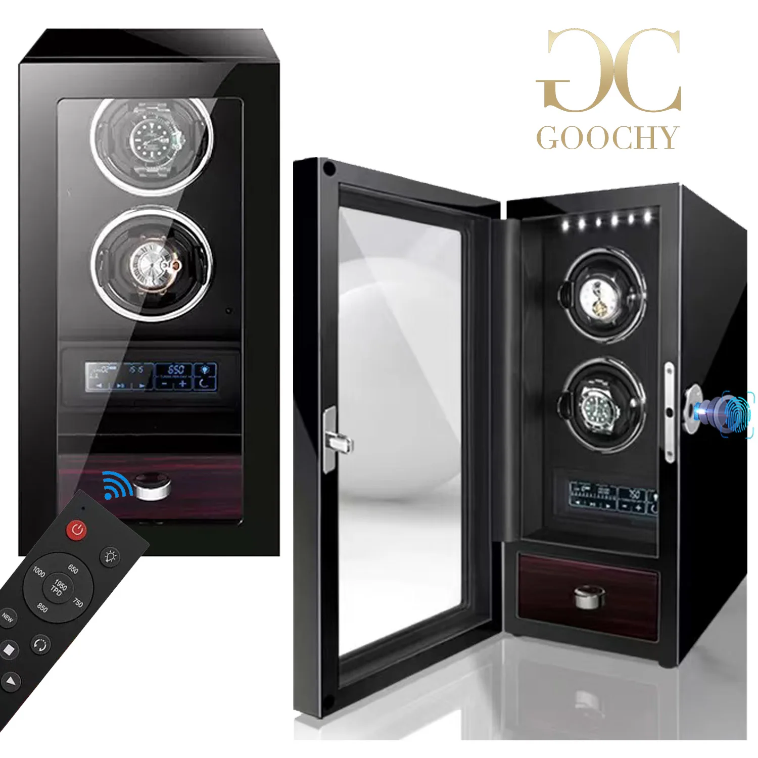 GC03-D26BB-L-ARF с автоматическим вращением, деревянный безопасный мотор Mabuchi, светодиодная коробка для часов, устройство для намотки отпечатков пальцев, коробка для часов, Органайзер