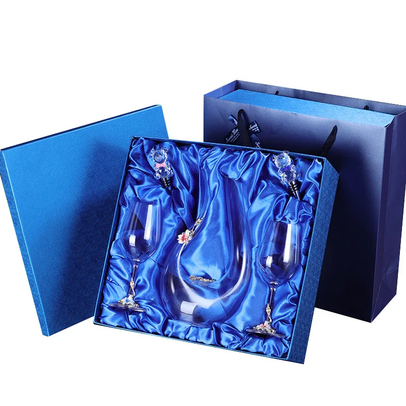 5pcs Wine Glass Set Gift Box Wine Decanter Bottle Stopper Crystal Goblet Red White Wine Enamel Champagne Glass