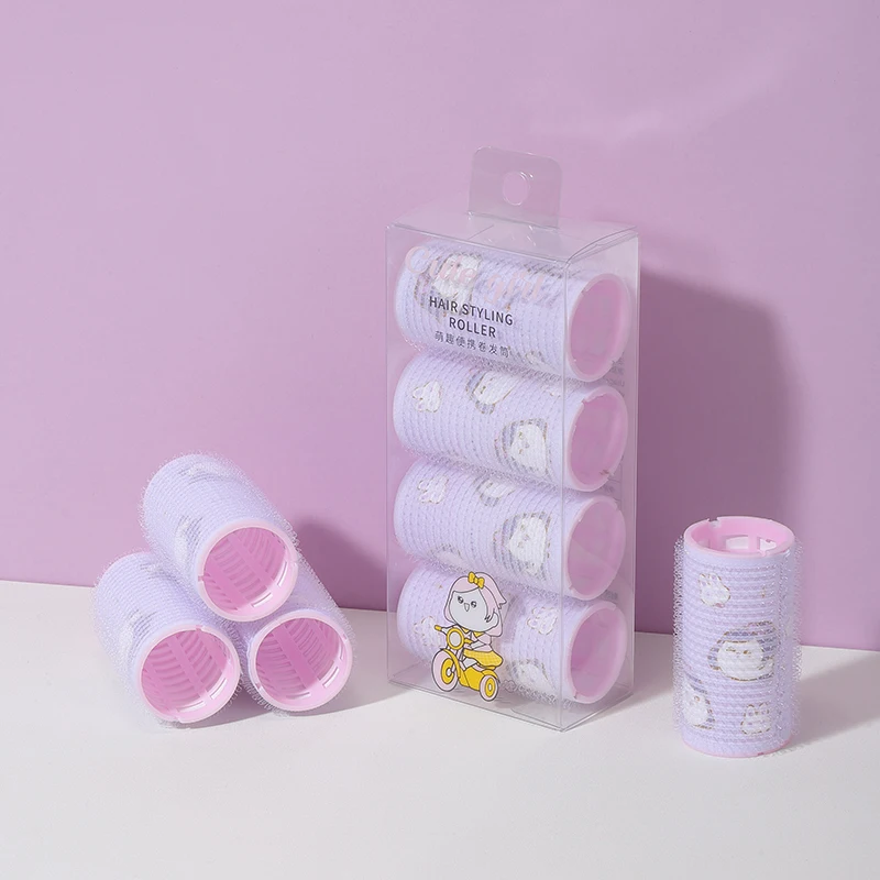 Customized 4pcs Hair Roller Cartoon Multi-Color Printed Pattern Hairdressing Tool Self Grip Holding No Heat Curls Hair Curler