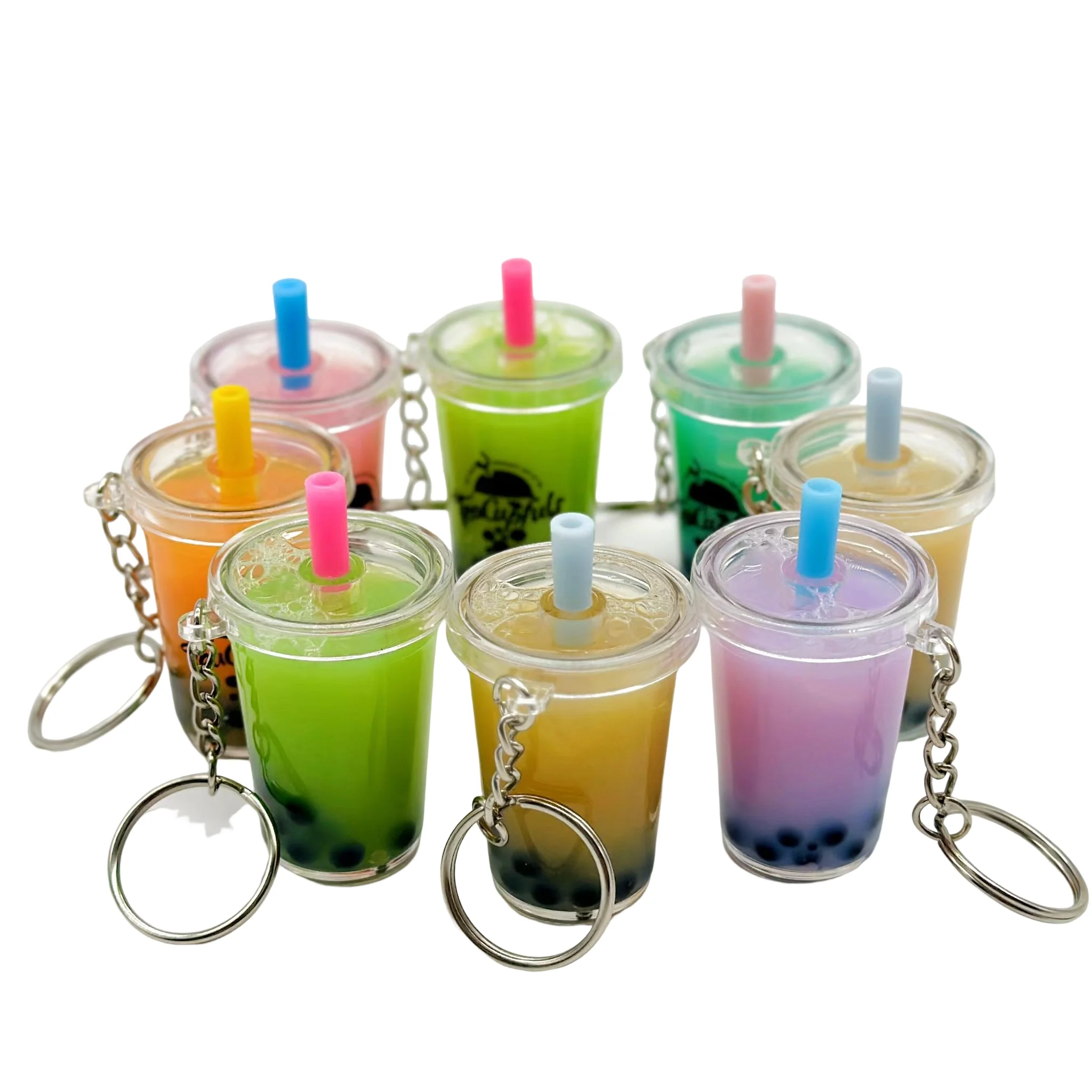 Qijie милый Жидкий брелок на заказ Boba Tea с жемчужным кубиком льда