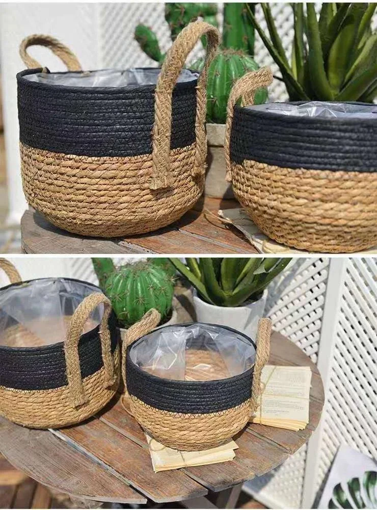 
Home Decor Stitching Khaki Floor Indoor Planters Woven Plant Basket Modern Woven Sewing Plant Basket 