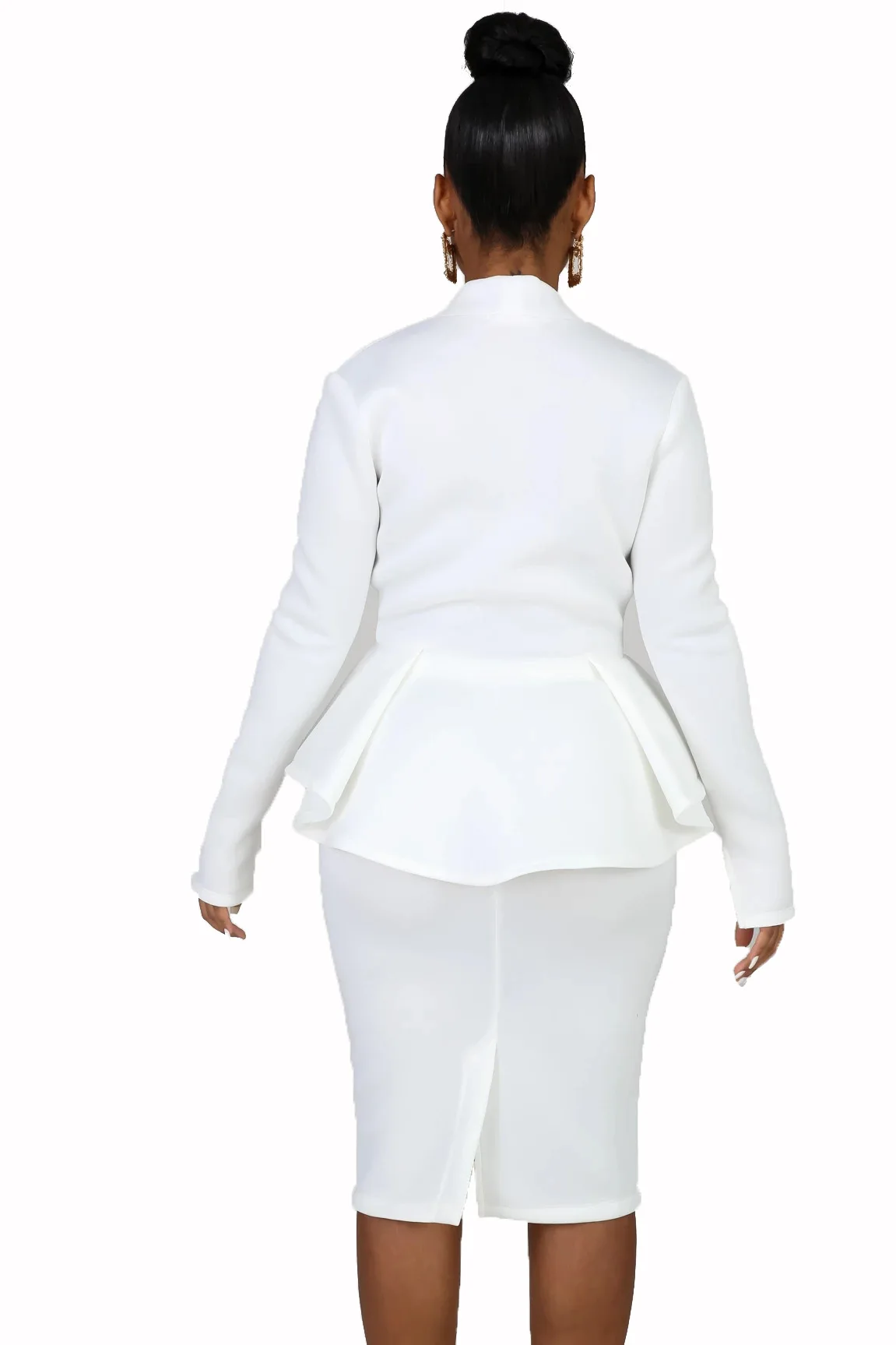 
Dropshipping Quality Female Plain Ruffle Peplum Styles Two Pieces Office Suits For Ladies Skirt Suits Women Office Skirt Suit 