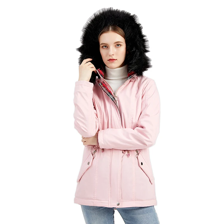 Women Winter Warm Detachable Hood Fur Collar Plus Fleece Overcoming Cotton-Padded Jacket