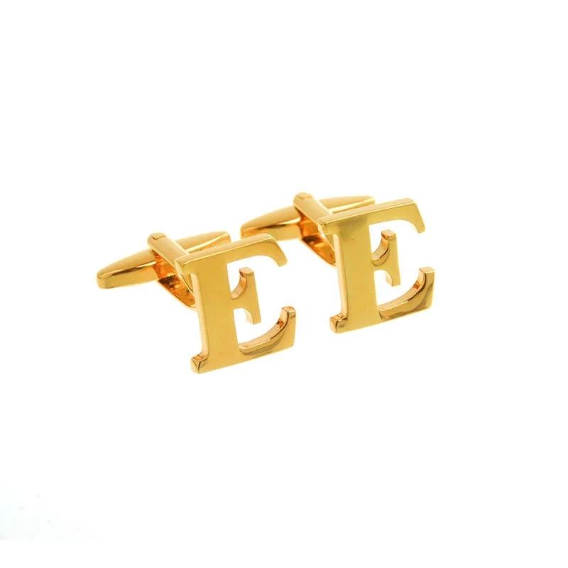 Luxury  Hot Sale 26 Letters English Alphabet A~Z Gold Simple Mens Jewelry Cufflink