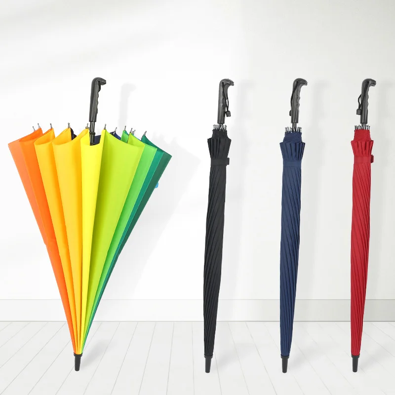 large size 16 bone rainbow umbrella customizable logo wind resistant business gift advertisement straight umbrella