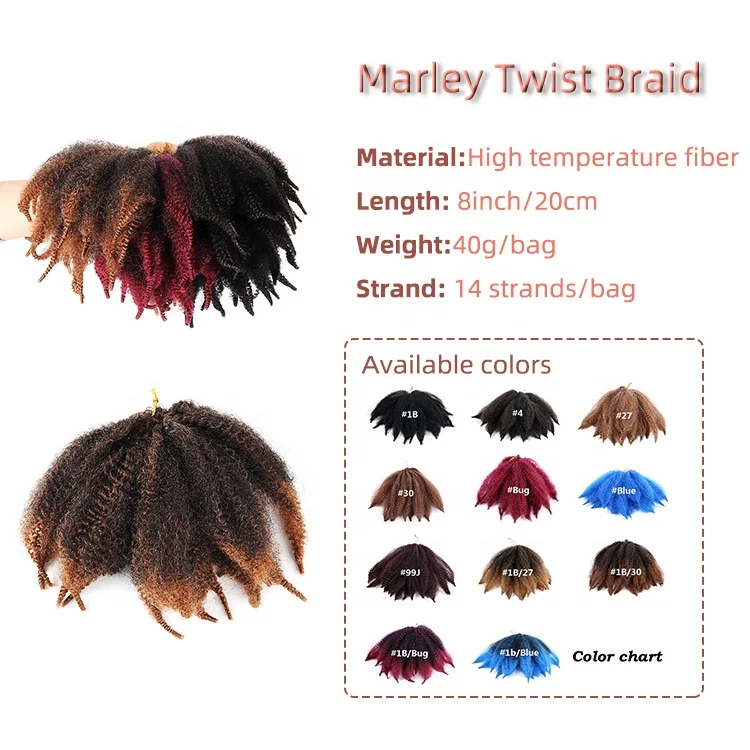 Synthetic 8inch Marley Hair Afro Kinky Curly Twist Crochet Braid Hair For Mali Bob Hair Extensions