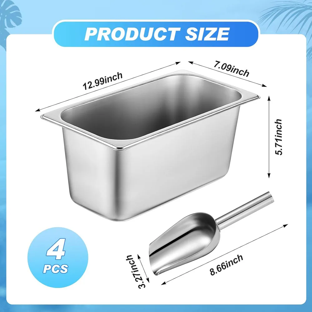 Large Sizes Metal Ice Cube Bin Beverage Tub Stainless Steel Ice Bucket Champagne Wine Bucket Hotel Food GN Pan For Party Bar