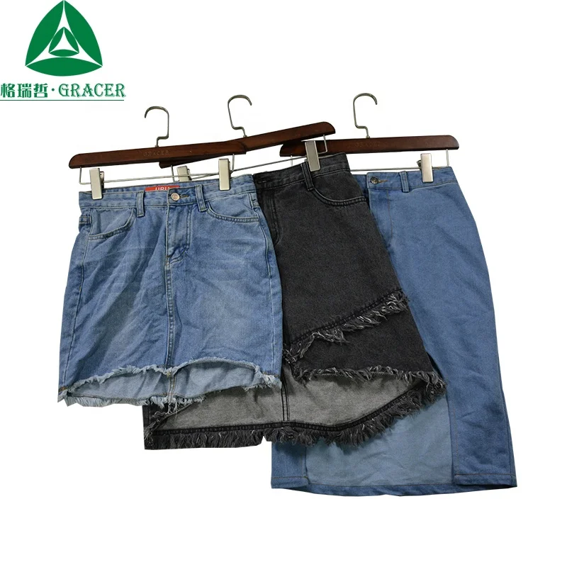 Good quality second hand clothes summer embroidered denim skirt used clothing in vietnam