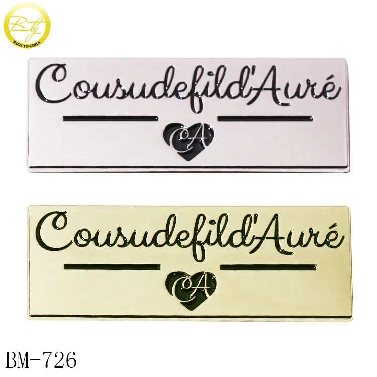 Custom purse metal embossed letter logos handbag accessory metal gold tags decorative alphabet name plate for leather wallet