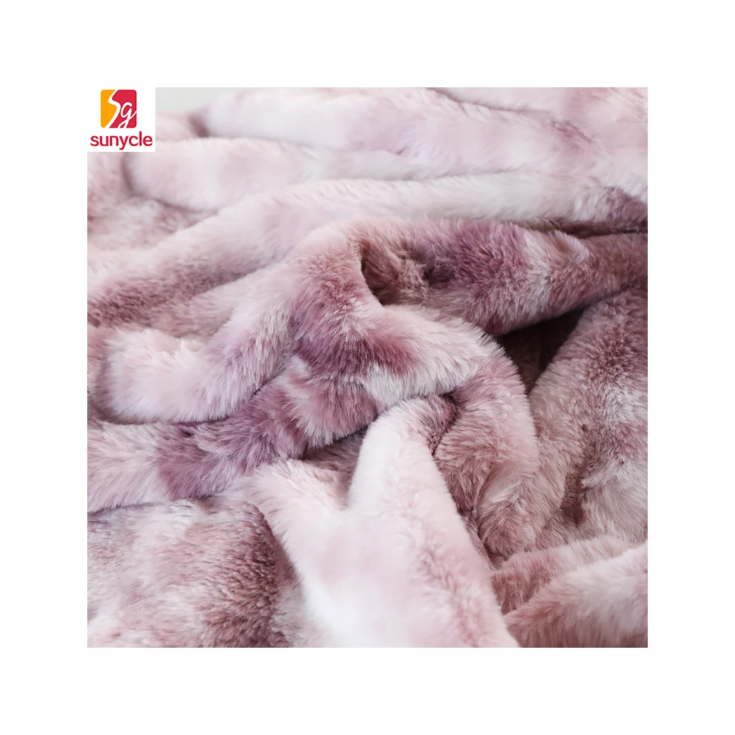 tie dye printed fake rabbit fur faux fleece pv fleece fabric for winter coat