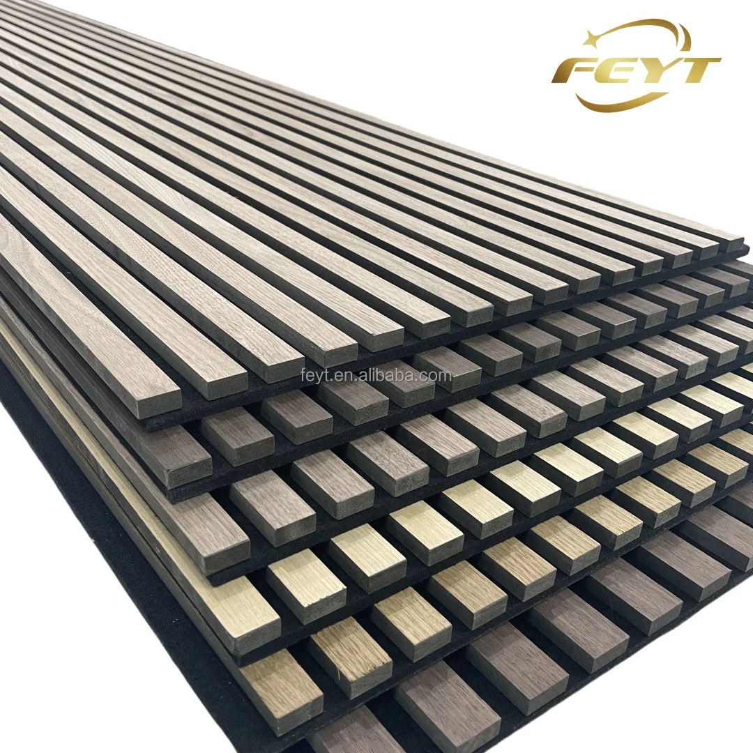 Eco-Friendly MDF Smoke Walnut Sound Insulator Wood Slat Wall Panel Acoustic Panels For Banquet Halls
