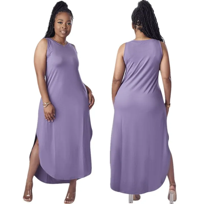 Casual 2022 women clothes Fashion solid color tank top slit dress women ladies elegant summer trending dress