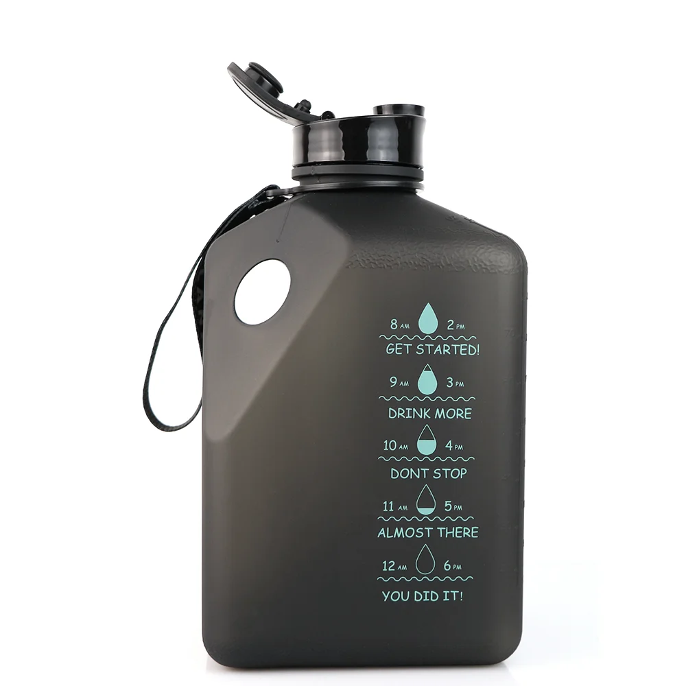 BPA Free Big Capacity 2.7l Eco-frindly Plastic Fitness Sports Square Water Bottle 108oz With Magnet for Phone Two Lids Jug