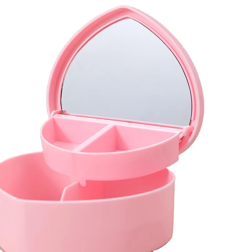 Gift Jewelry Boxes with Mirror For Girls Desktop Double-layer Shelves Cosmetic Mirror Plastic Storage Box