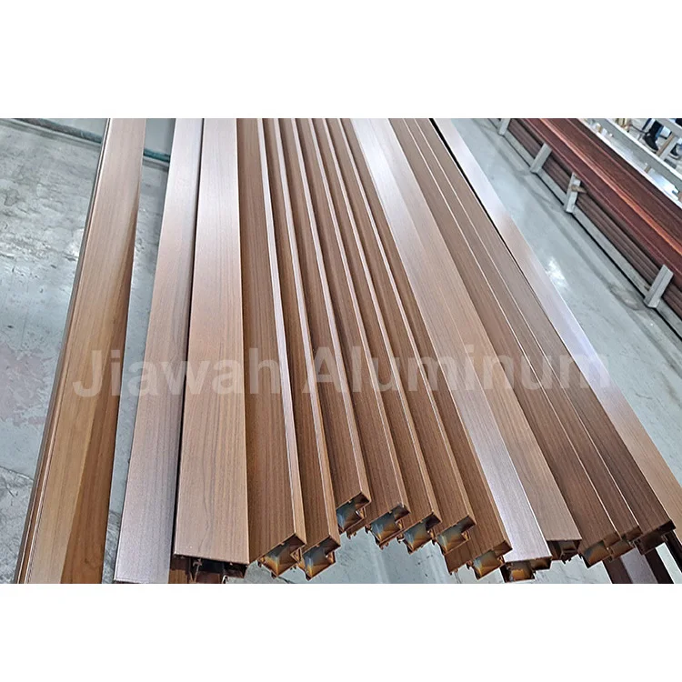 6063 T5 cladding wood laminate on aluminium Guangzhou manufacturer timber look cladding aluminium batten extrusion profile