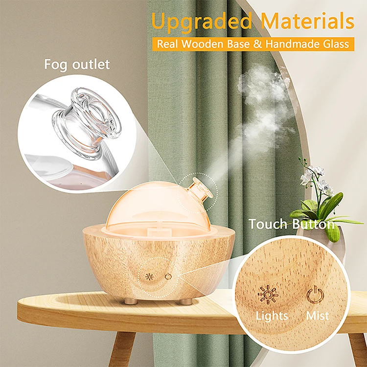 Innovative Products 2021 Glass Aroma Diffuser Wood 280ml Scent Aromatherapy Oil Diffuser Humidifier