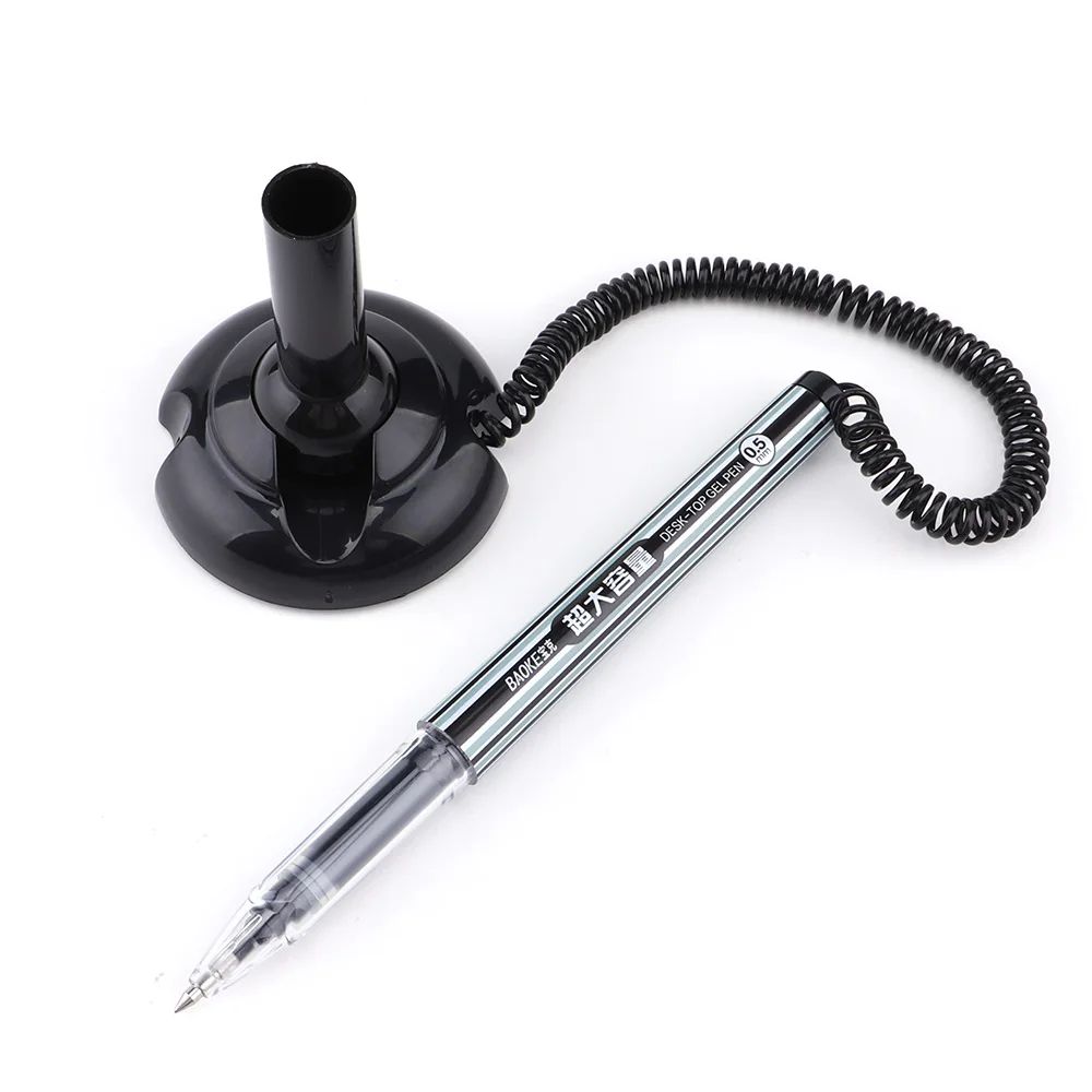 Rollerball Pen With Base Fix On Table Counter Liquid Ink Desk Pen With Chain 0.5mm Business Desk Stand Pen