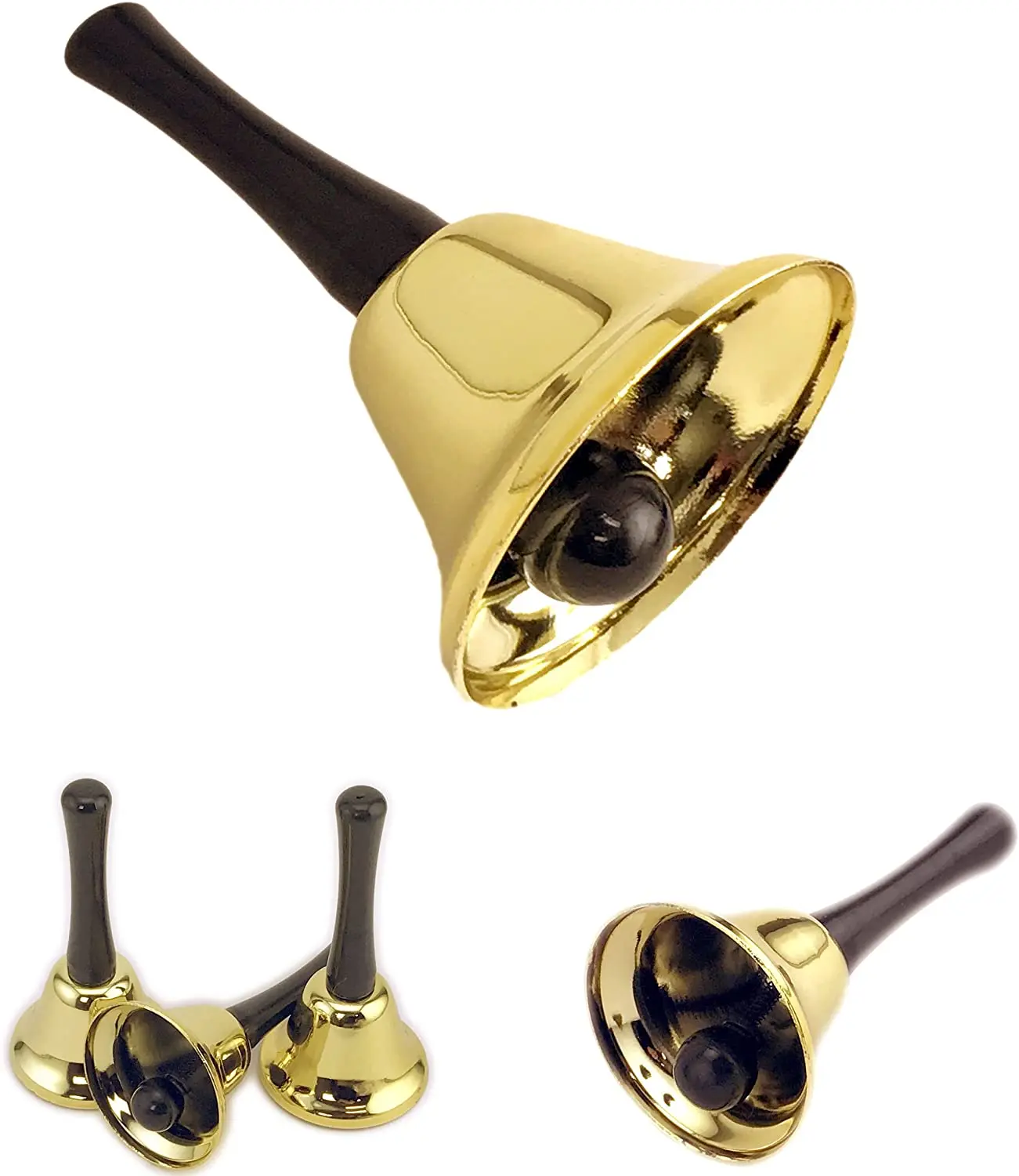 Call Bell for for Schools, Dinner Calling, Seniors Large Loud Black Wooden Handles Gold Steel Hand Bell Loud Call Bell Alarm