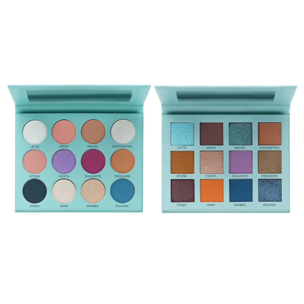 Wholesale DIY OEM highly pigmented matte eyeshadow palette vegan waterproof 12 color makeup green eyeshadow palettes