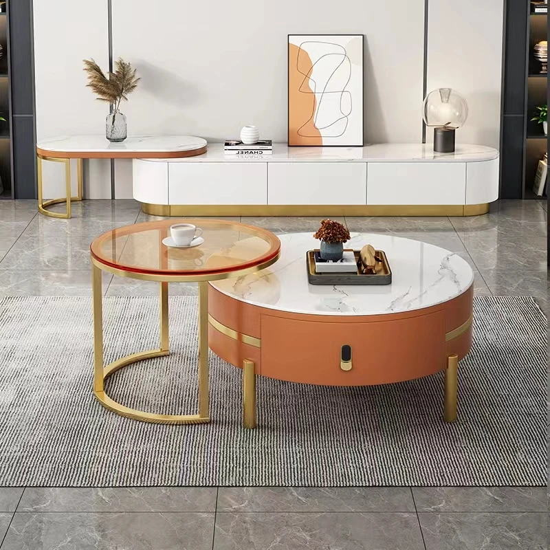 Living Room Modern Luxury Round Marble Table Top Gold Leg Coffee Table